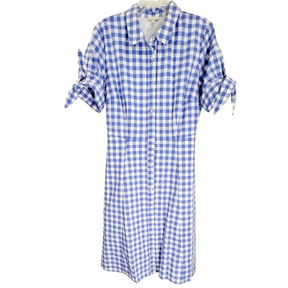 Talbots Womens Blue Checkered‎ A Line Belted Dress Button Front Lined Size 16 - Picture 1 of 12